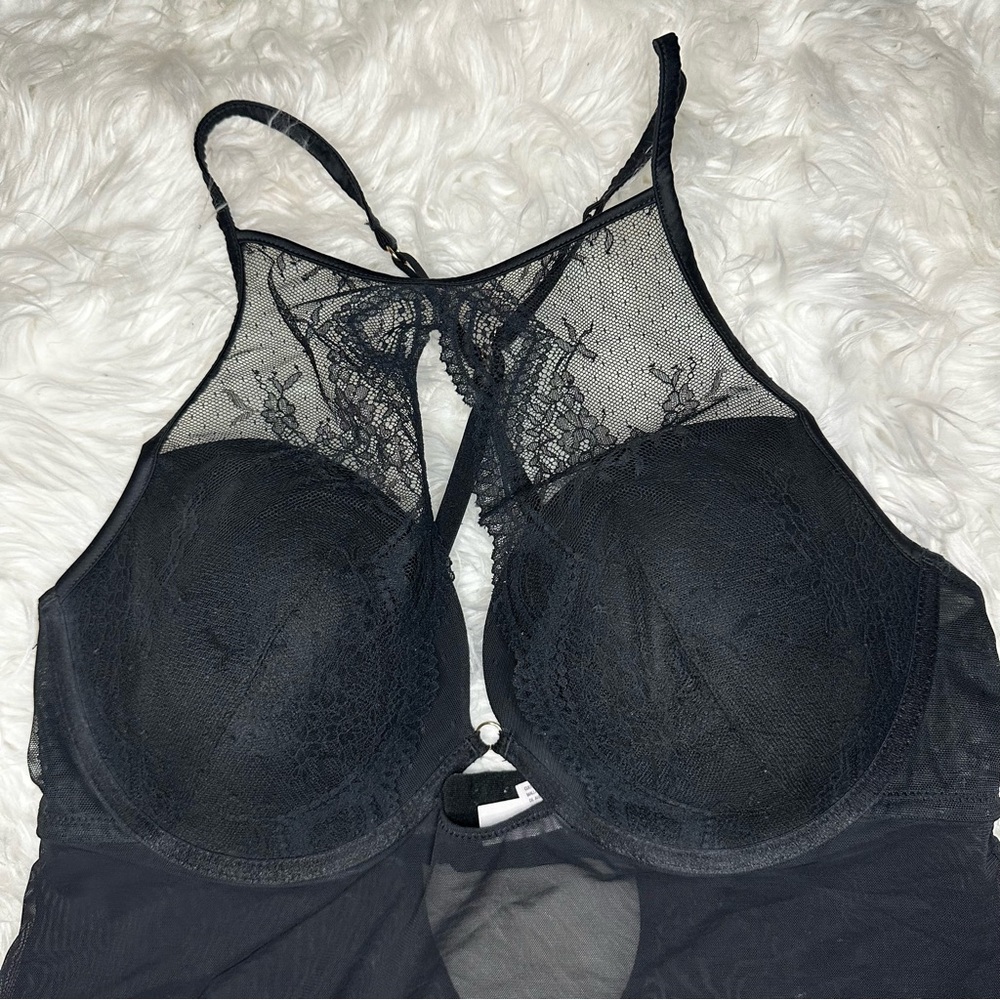 Auden High Neck Lacy 2 Piece Babydoll Lingerie Set Black Size XL - Picture 3 of 8